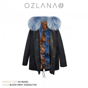 【澳洲 OZLANA】AU182032（黑+蓝棕拼接狐狸毛）国内现货包邮皮草大衣