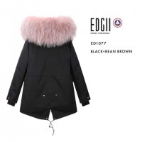 【澳洲 EDGII】 ED1077（黑+豆沙貂毛）皮草大衣派克 顺丰包邮